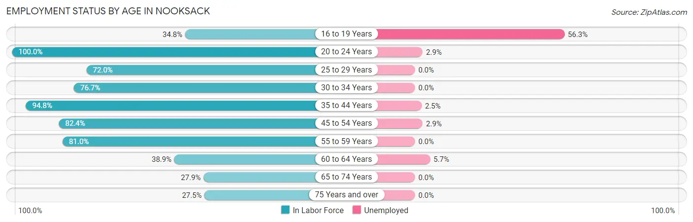Employment Status by Age in Nooksack
