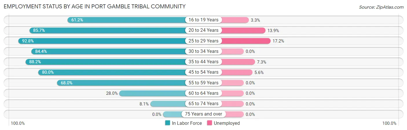 Employment Status by Age in Port Gamble Tribal Community