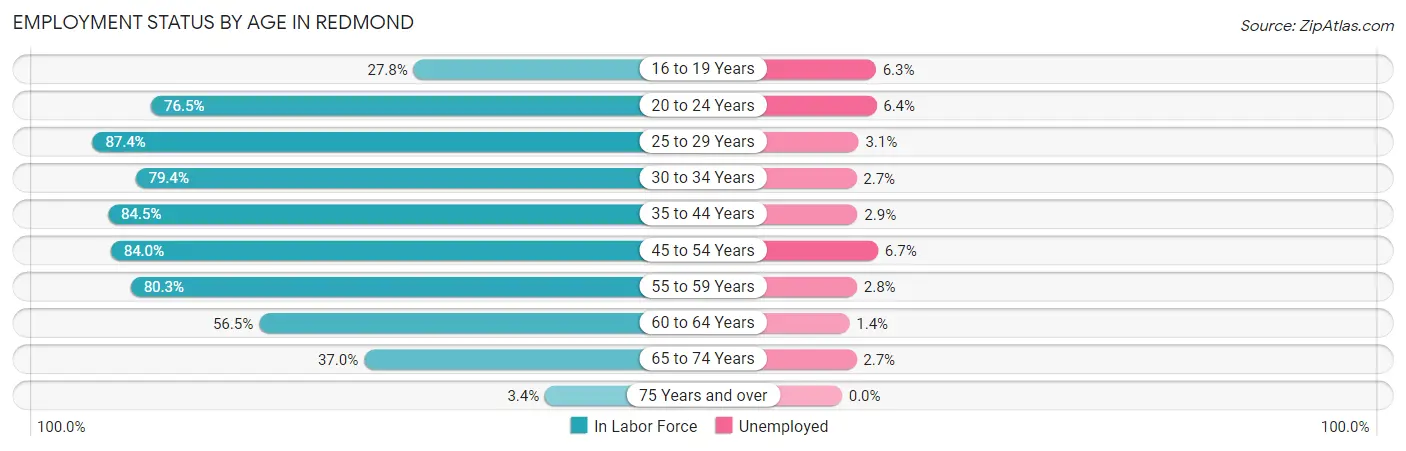 Employment Status by Age in Redmond