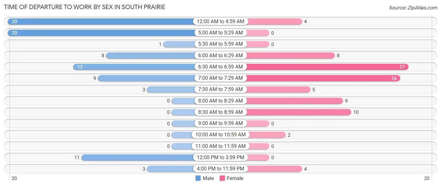 Time of Departure to Work by Sex in South Prairie