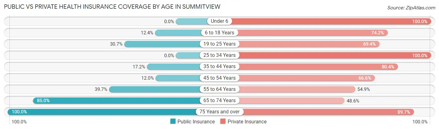 Public vs Private Health Insurance Coverage by Age in Summitview