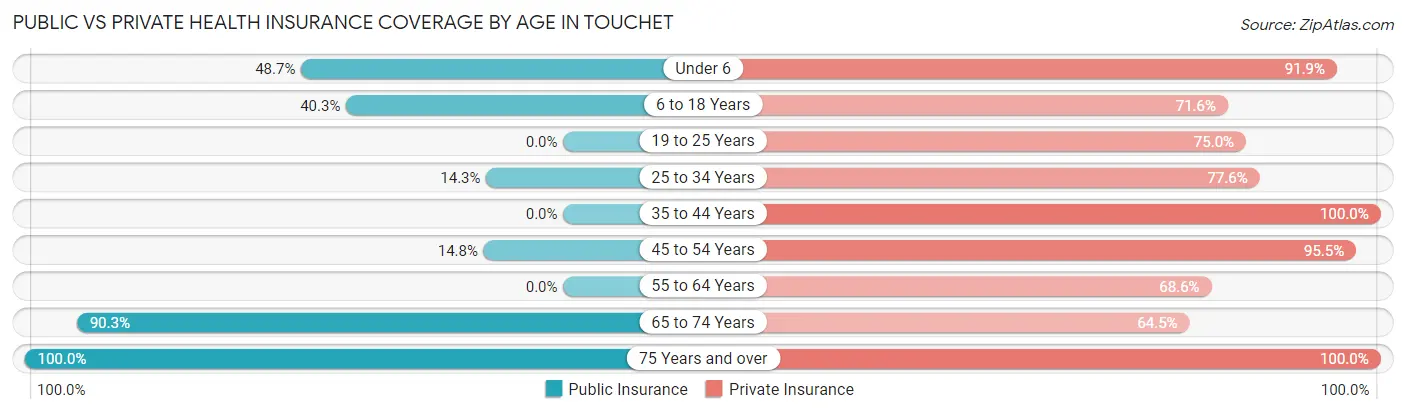 Public vs Private Health Insurance Coverage by Age in Touchet