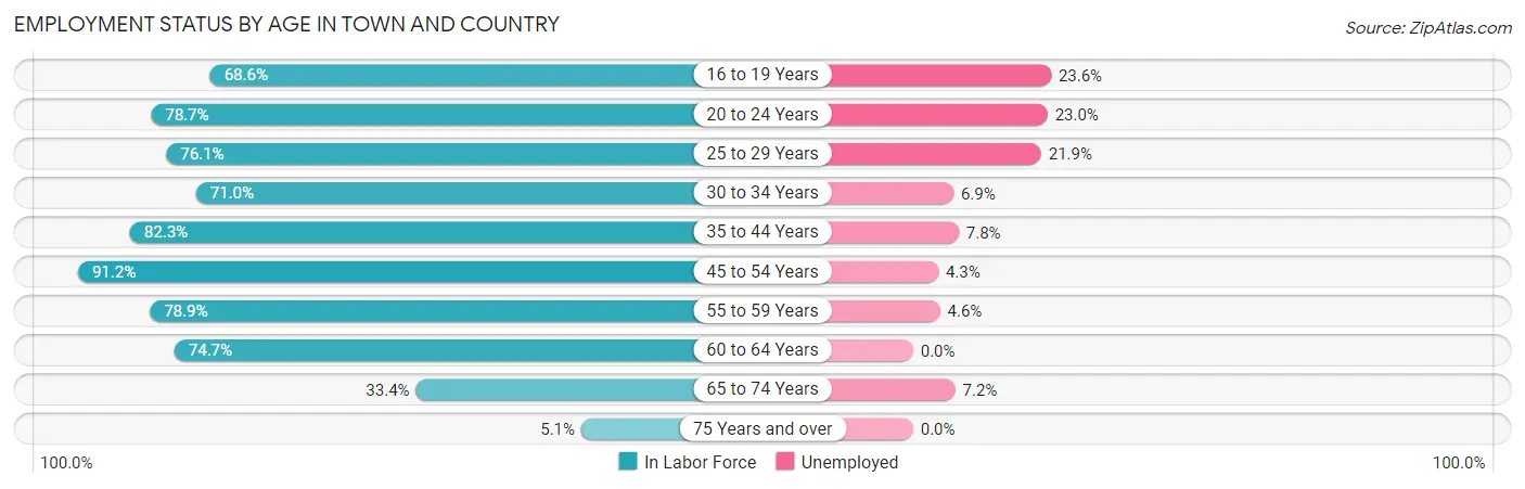 Employment Status by Age in Town and Country