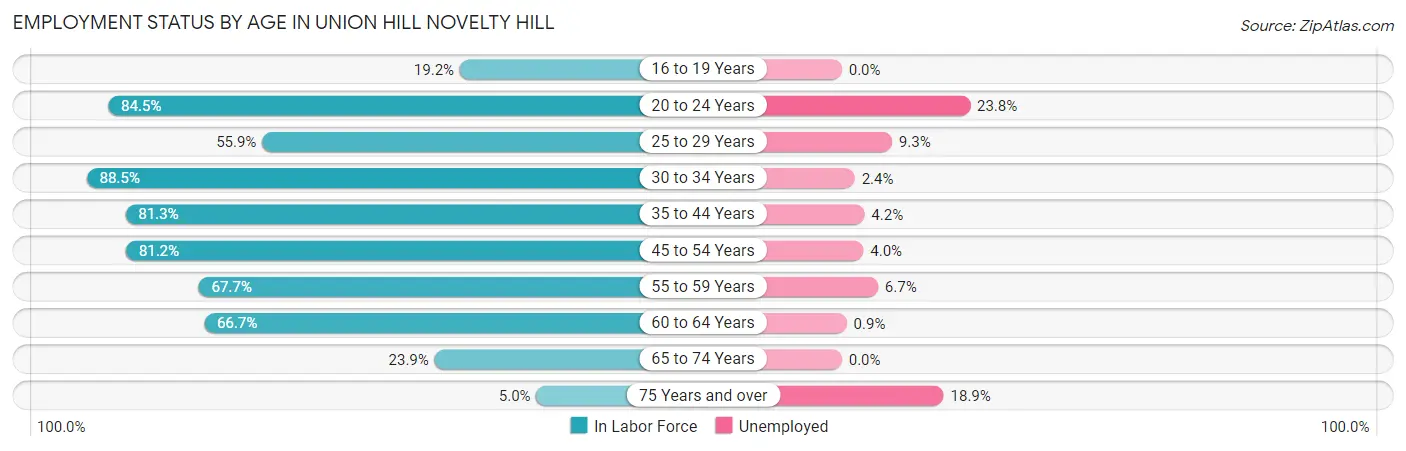 Employment Status by Age in Union Hill Novelty Hill