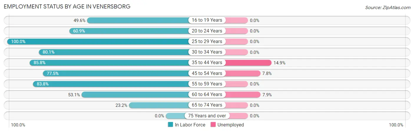Employment Status by Age in Venersborg