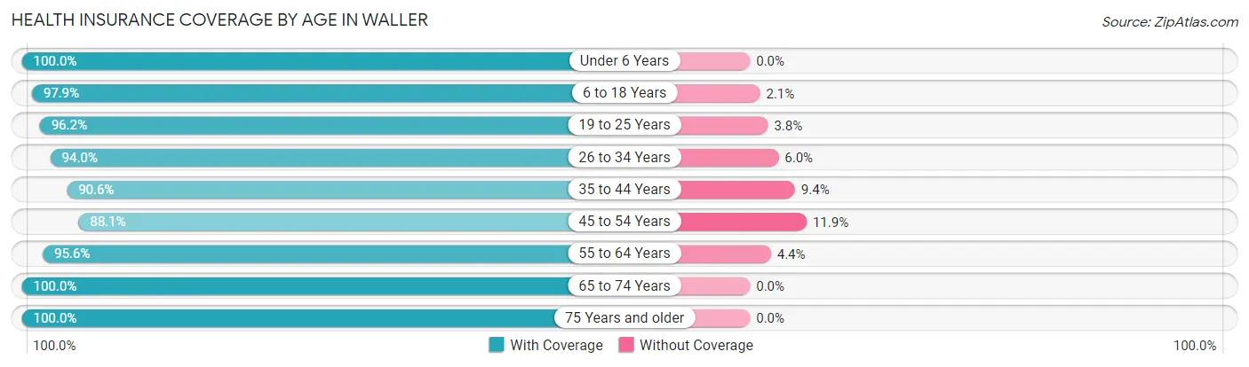 Health Insurance Coverage by Age in Waller