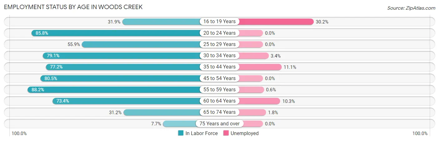 Employment Status by Age in Woods Creek
