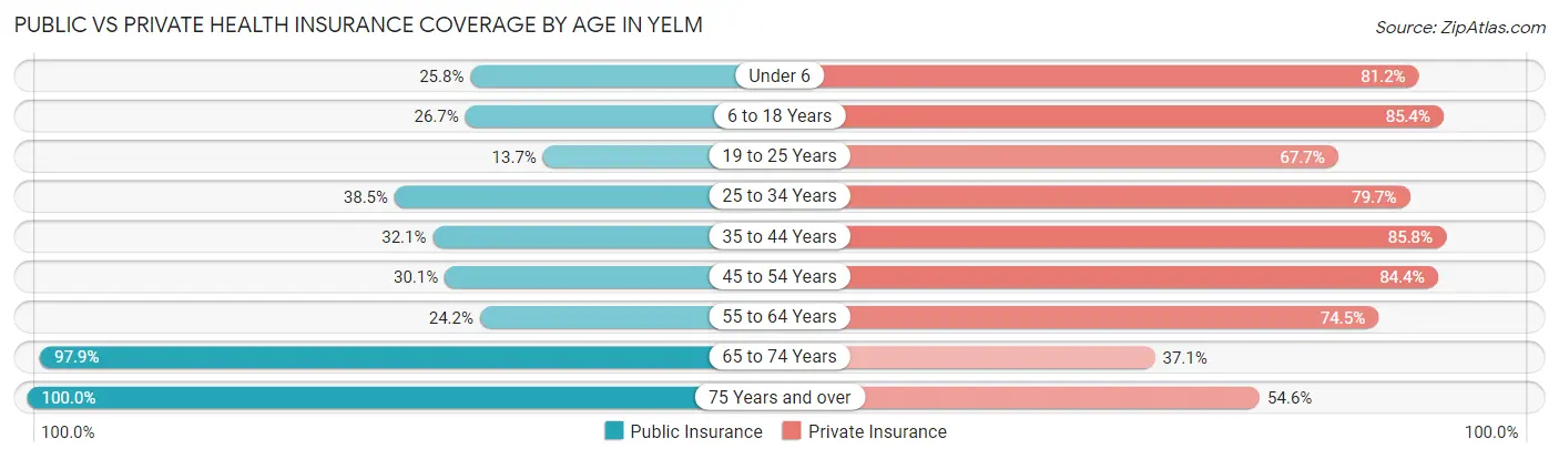 Public vs Private Health Insurance Coverage by Age in Yelm