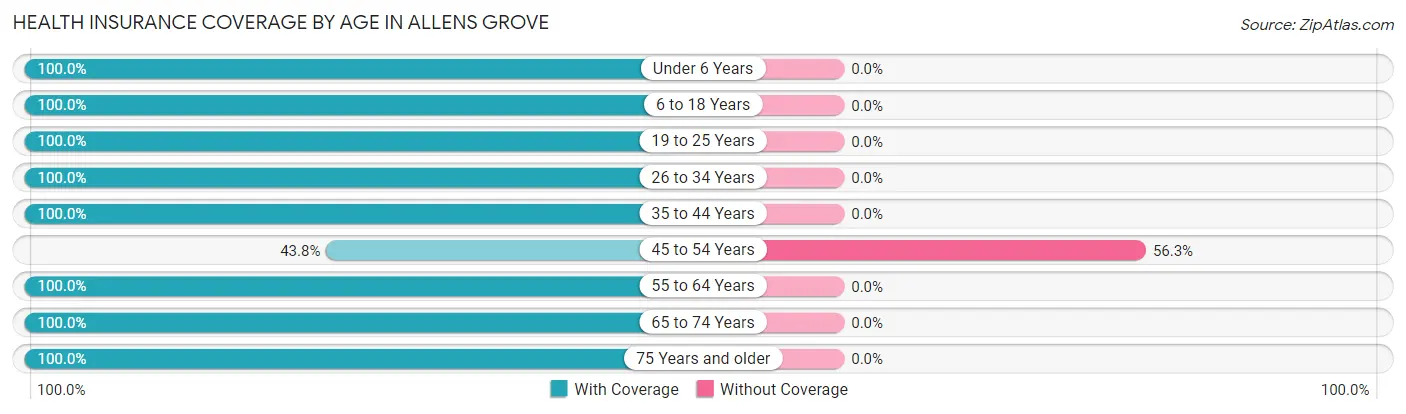 Health Insurance Coverage by Age in Allens Grove