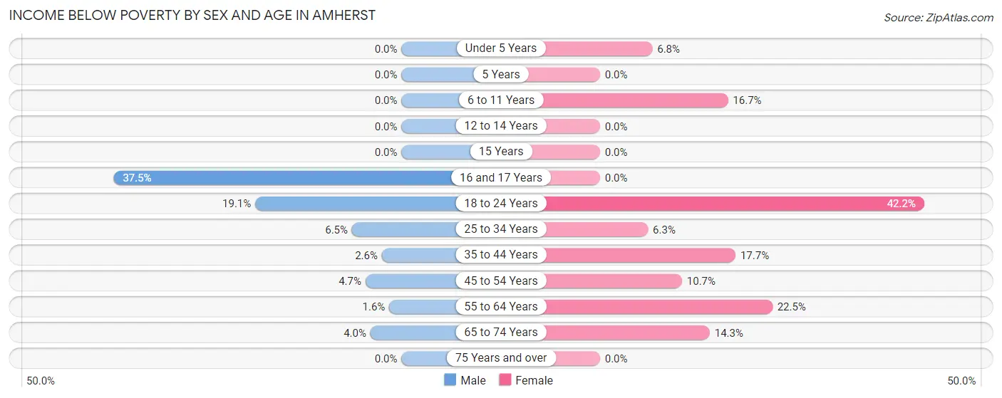 Income Below Poverty by Sex and Age in Amherst