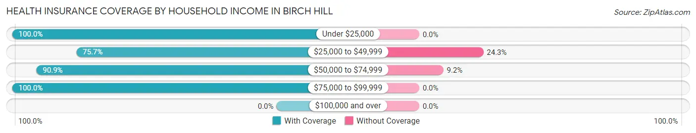 Health Insurance Coverage by Household Income in Birch Hill