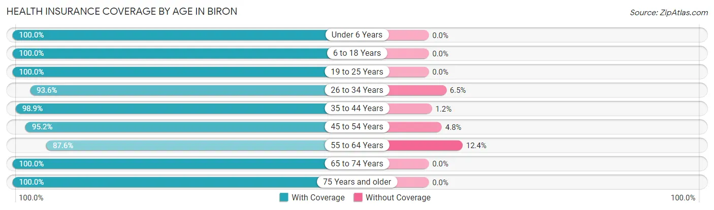 Health Insurance Coverage by Age in Biron