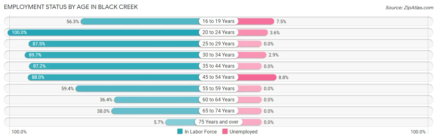Employment Status by Age in Black Creek