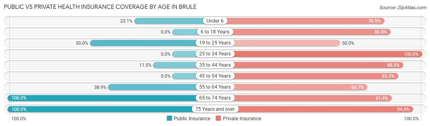 Public vs Private Health Insurance Coverage by Age in Brule