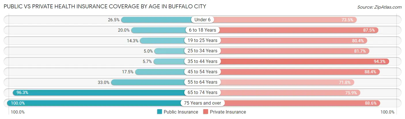Public vs Private Health Insurance Coverage by Age in Buffalo City