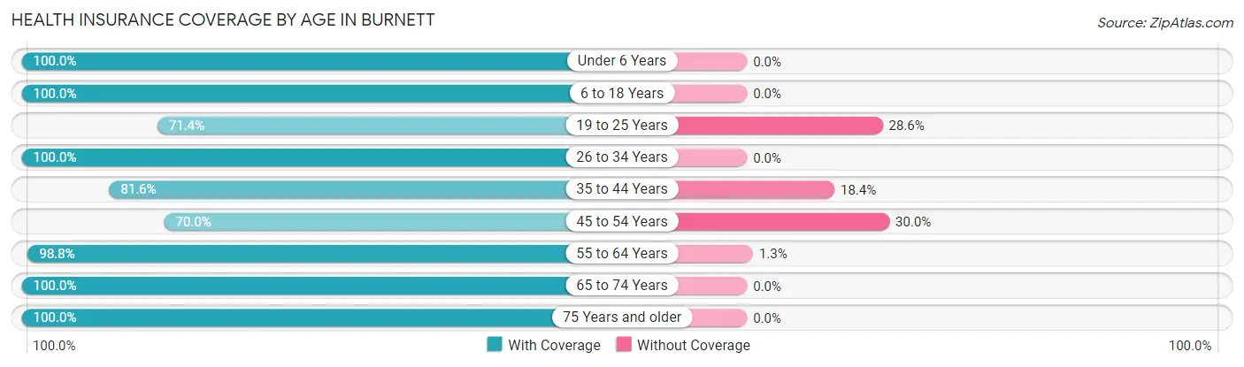 Health Insurance Coverage by Age in Burnett