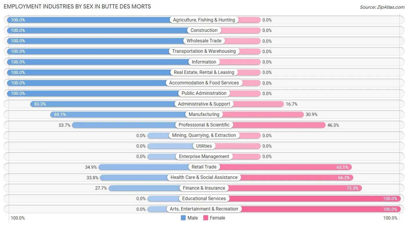 Employment Industries by Sex in Butte Des Morts