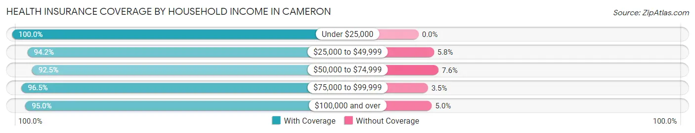 Health Insurance Coverage by Household Income in Cameron