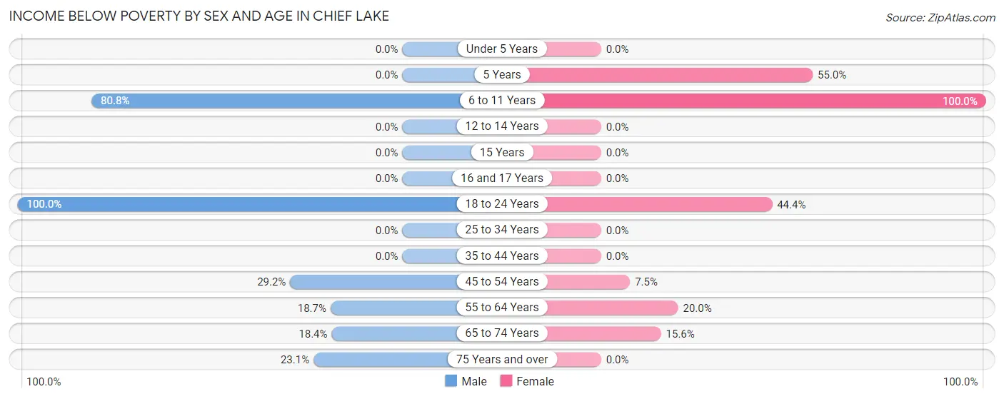 Income Below Poverty by Sex and Age in Chief Lake