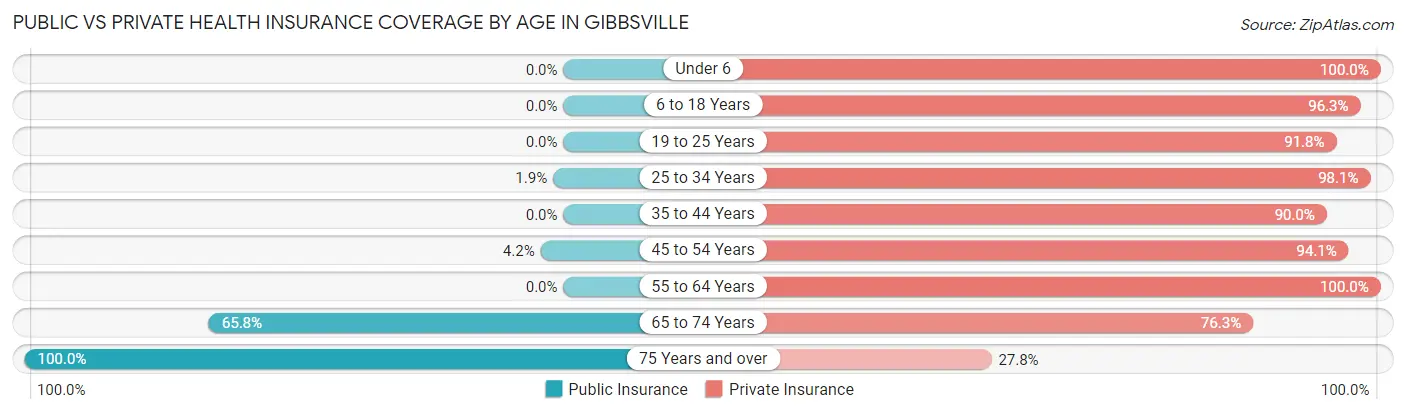 Public vs Private Health Insurance Coverage by Age in Gibbsville