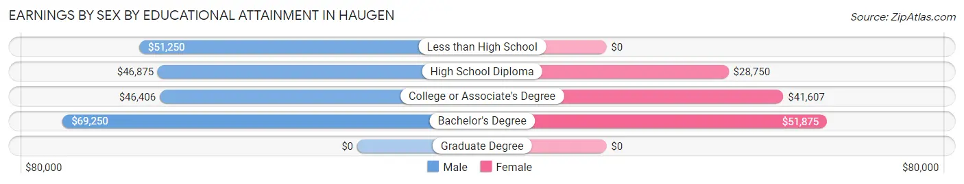 Earnings by Sex by Educational Attainment in Haugen
