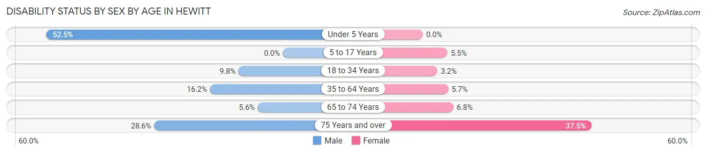 Disability Status by Sex by Age in Hewitt