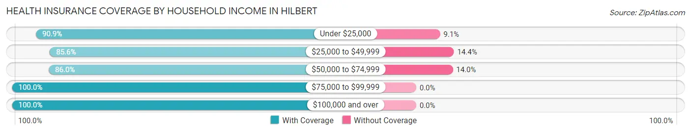 Health Insurance Coverage by Household Income in Hilbert