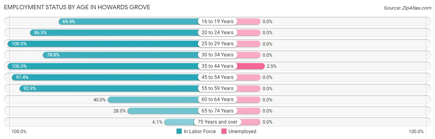 Employment Status by Age in Howards Grove