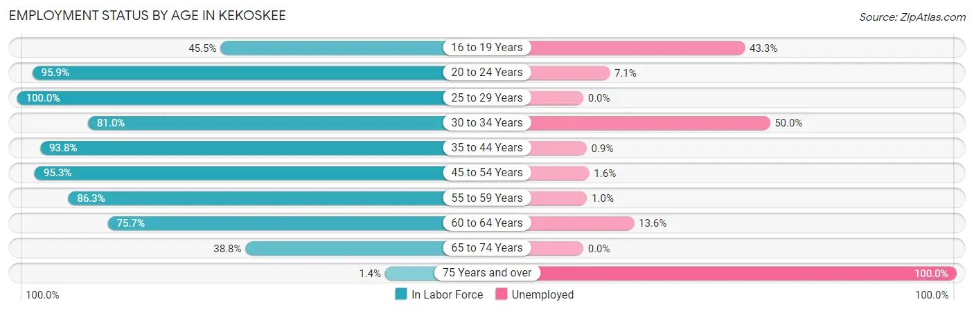 Employment Status by Age in Kekoskee