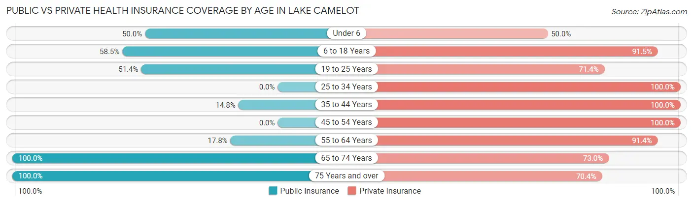 Public vs Private Health Insurance Coverage by Age in Lake Camelot