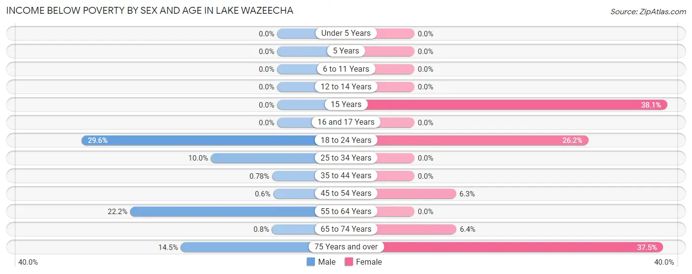 Income Below Poverty by Sex and Age in Lake Wazeecha
