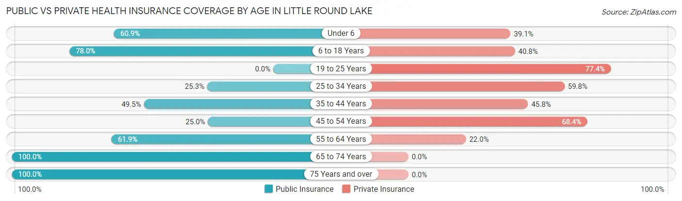 Public vs Private Health Insurance Coverage by Age in Little Round Lake