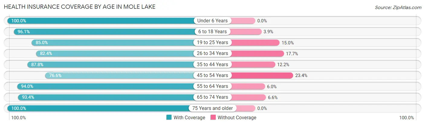 Health Insurance Coverage by Age in Mole Lake