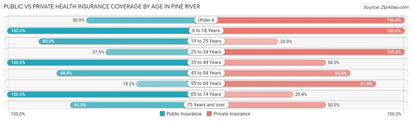 Public vs Private Health Insurance Coverage by Age in Pine River
