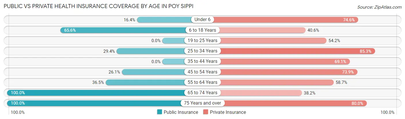 Public vs Private Health Insurance Coverage by Age in Poy Sippi