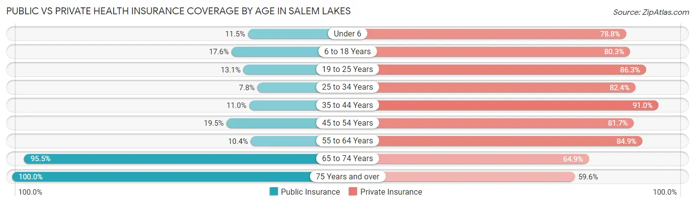 Public vs Private Health Insurance Coverage by Age in Salem Lakes