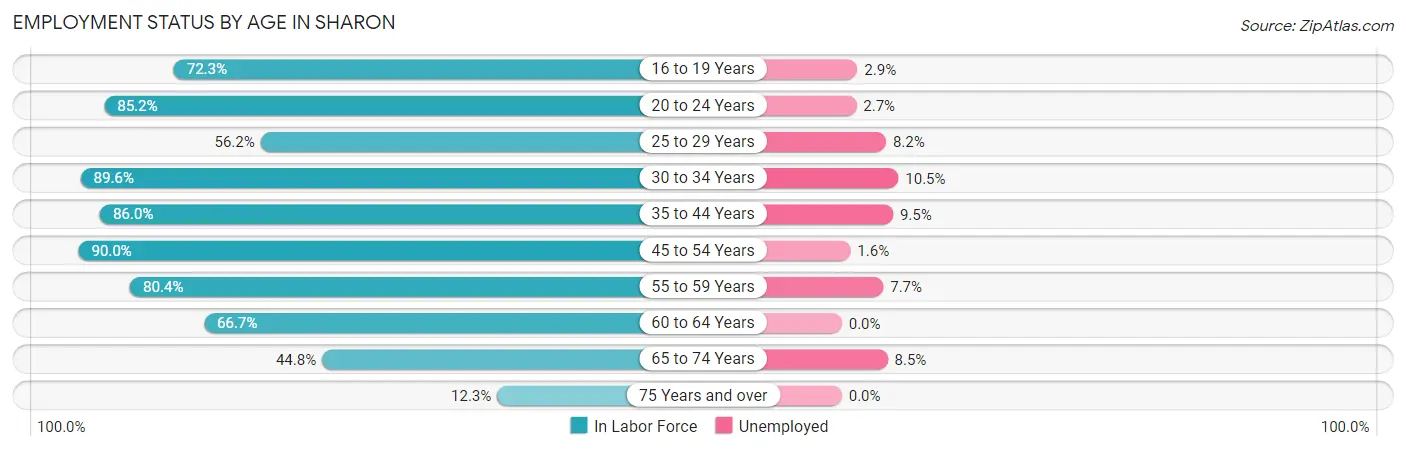 Employment Status by Age in Sharon