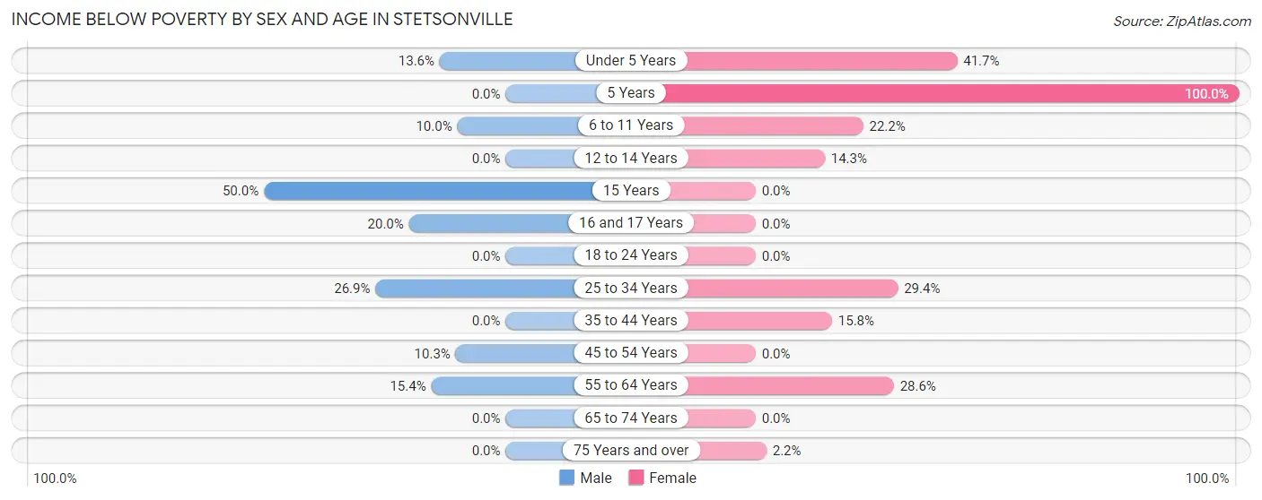 Income Below Poverty by Sex and Age in Stetsonville