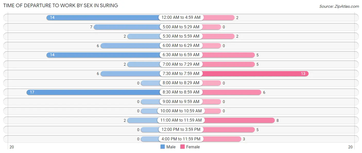 Time of Departure to Work by Sex in Suring