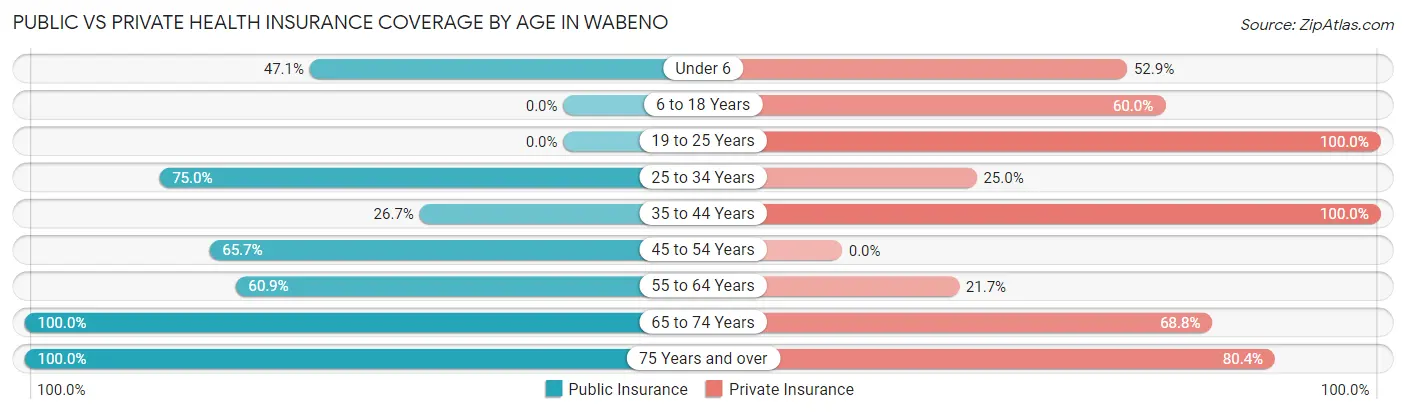 Public vs Private Health Insurance Coverage by Age in Wabeno