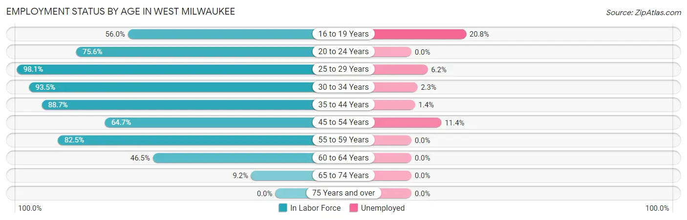 Employment Status by Age in West Milwaukee