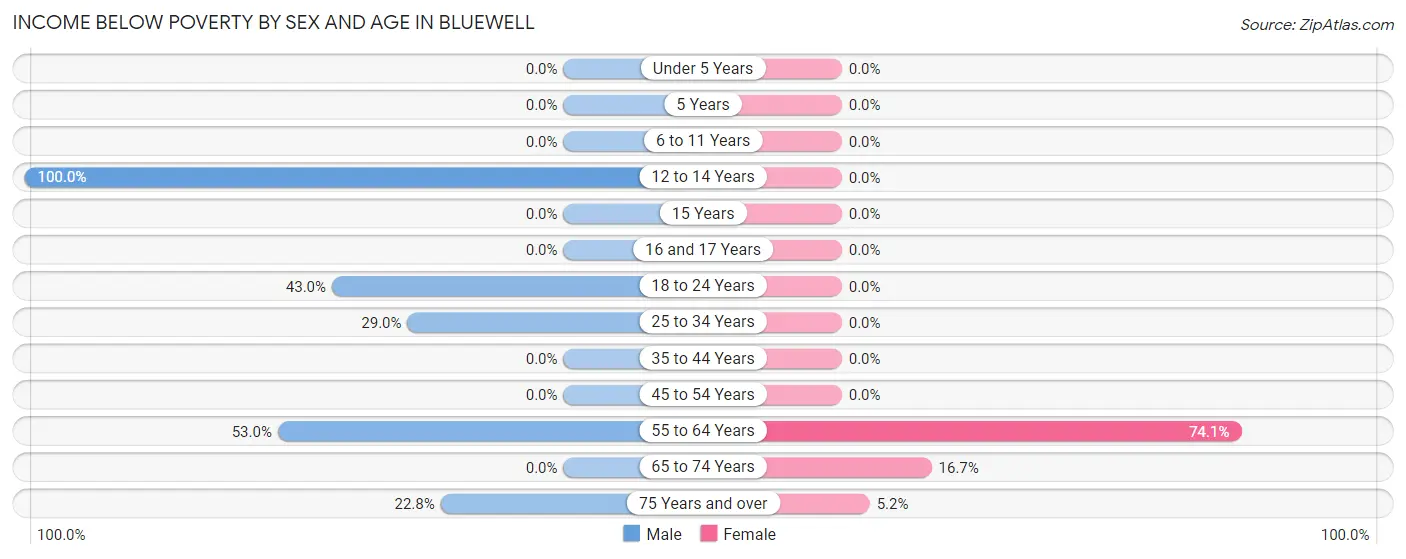 Income Below Poverty by Sex and Age in Bluewell