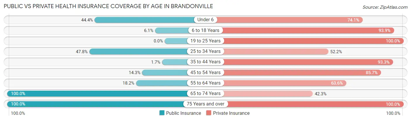 Public vs Private Health Insurance Coverage by Age in Brandonville