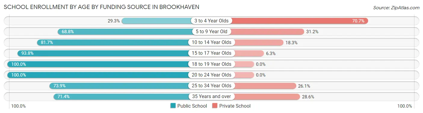 School Enrollment by Age by Funding Source in Brookhaven