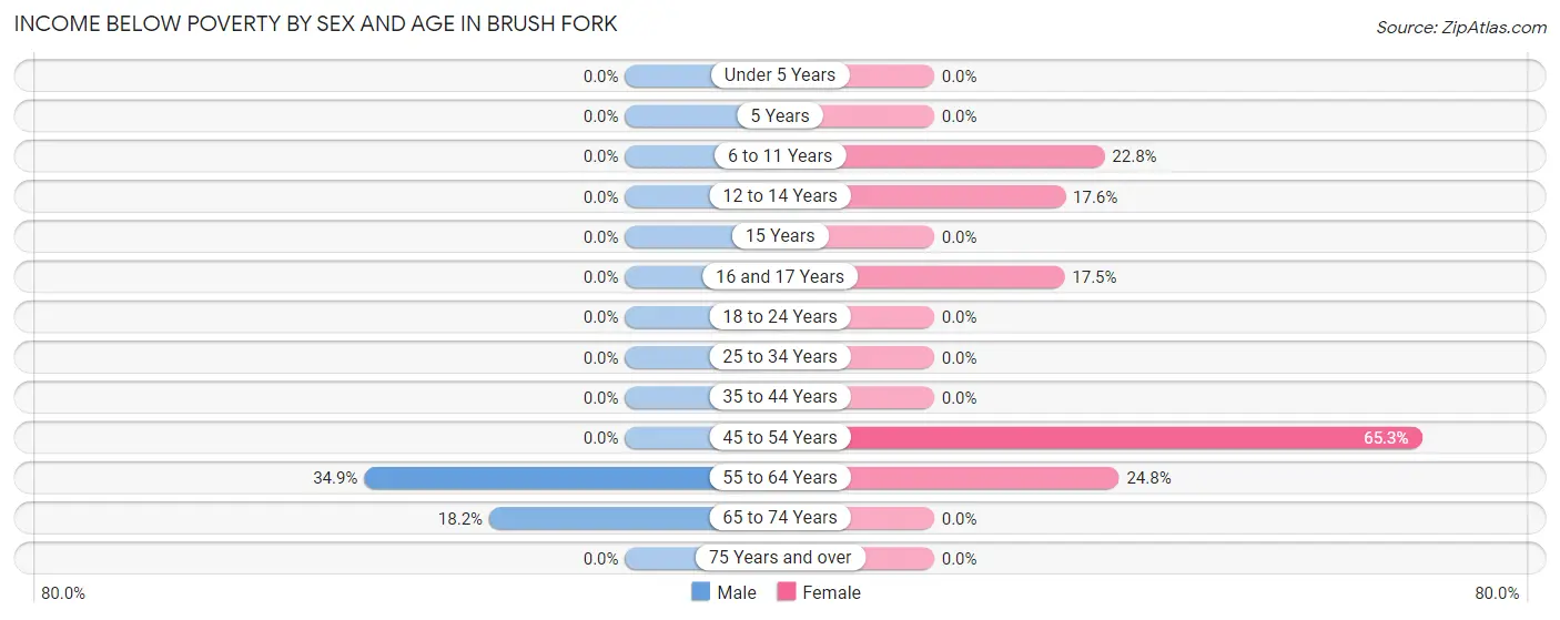 Income Below Poverty by Sex and Age in Brush Fork