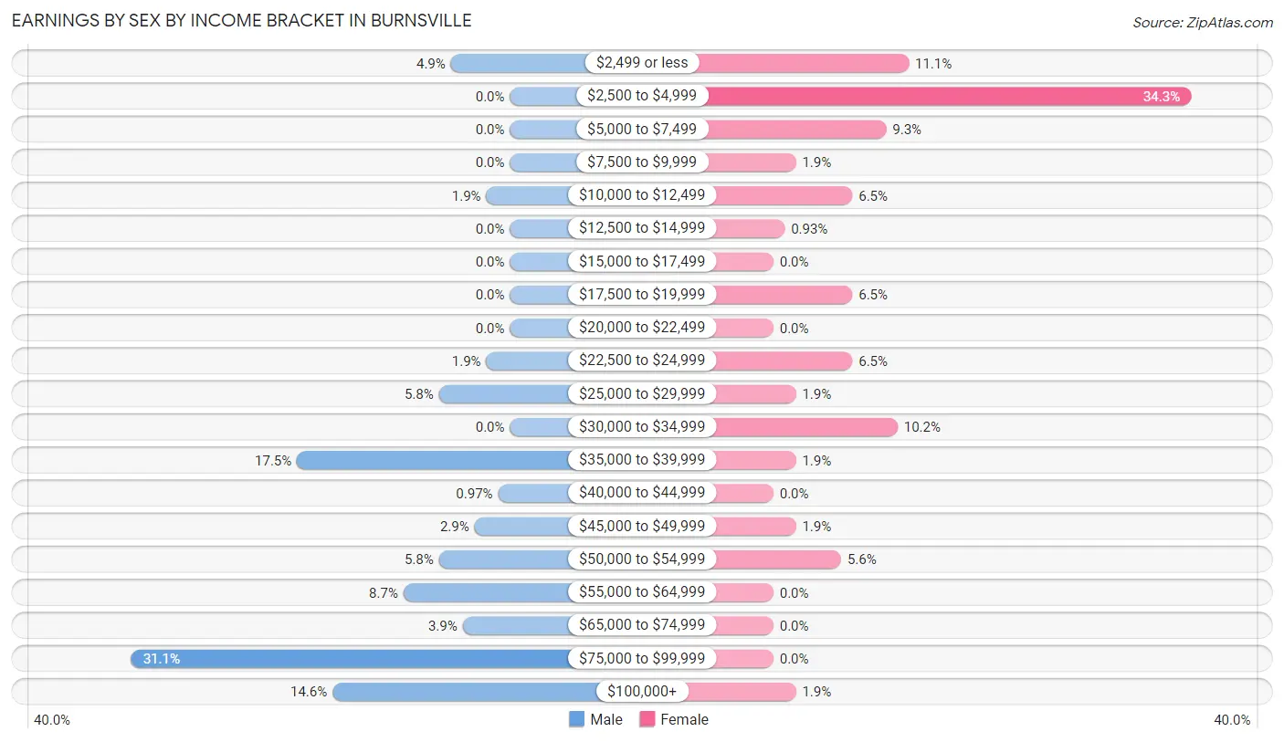 Earnings by Sex by Income Bracket in Burnsville