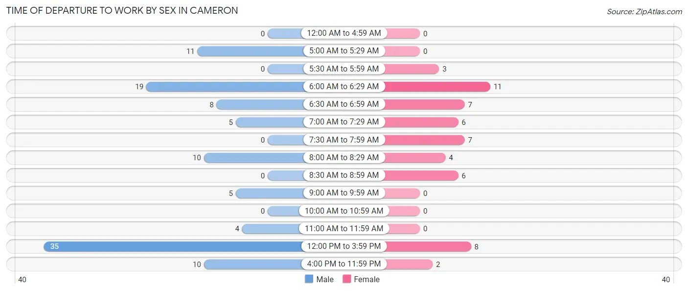 Time of Departure to Work by Sex in Cameron