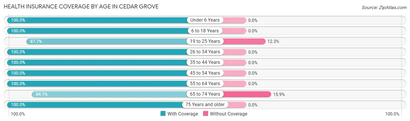 Health Insurance Coverage by Age in Cedar Grove