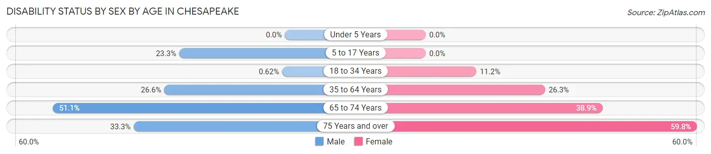 Disability Status by Sex by Age in Chesapeake