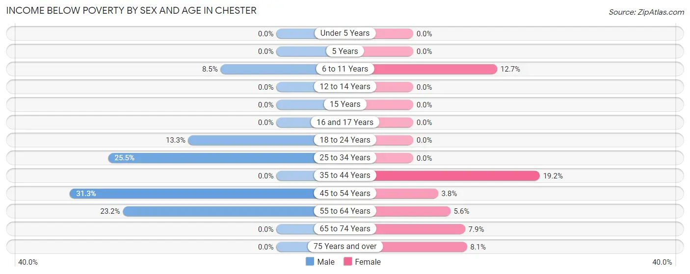 Income Below Poverty by Sex and Age in Chester